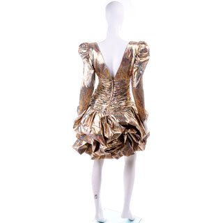 Vintage Gold Copper Silver Lame Pouf 1980s Dress