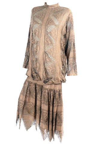 Vintage Damianou Gold Bronze Dress With Handkerchief Hem