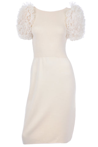 Vintage Cream Knit Dress With Ruffled Sleeves