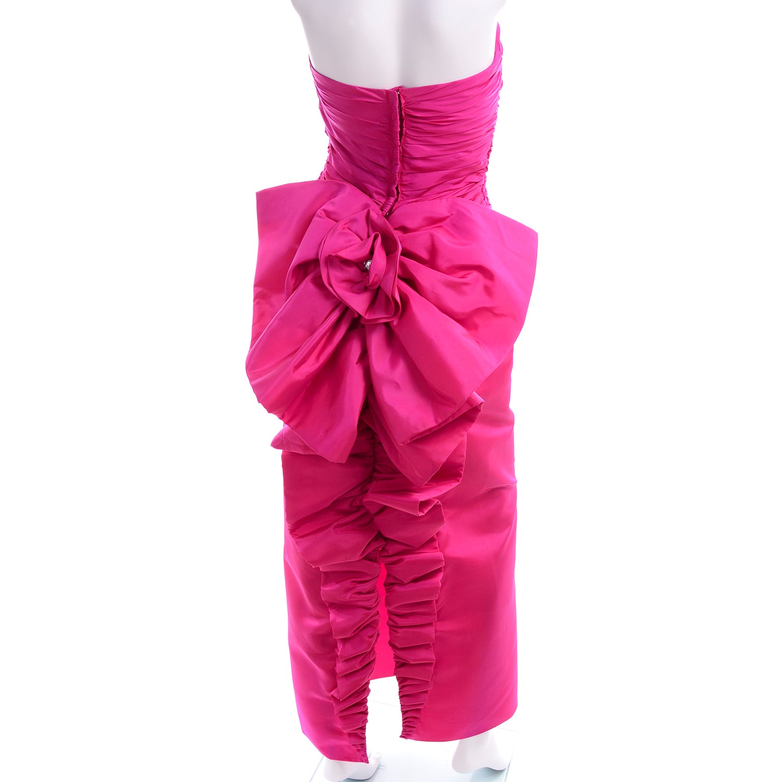 80s pink grosgrain back bow strapless cocktail dress with corset bonin –  Page of Air