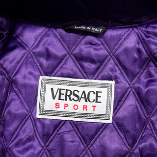 Silk Gianni Versace Quilted Colorful Jacket With Purple Faux Fur Cuffs and Collar