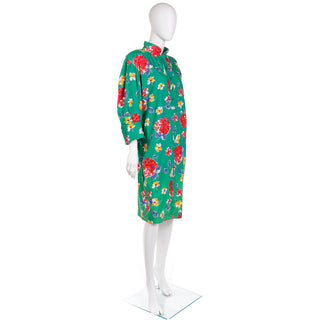 1985 Yves Saint Laurent Green floral Cotton Runway Dress France