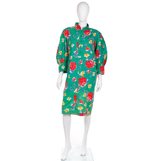 1985 Yves Saint Laurent Green floral Cotton Runway Dress YSL