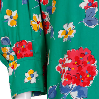 YSL 1985 Yves Saint Laurent Green floral Cotton Runway Dress Rive Gauche