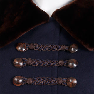 1976 Yves Saint Laurent Haute Couture Cossack Coat w Sheared Fur Trim Numbered