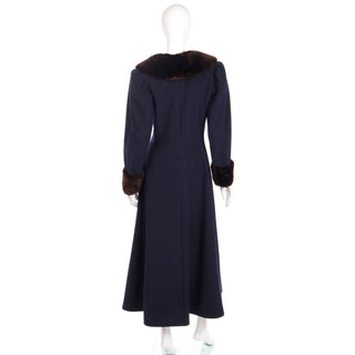 1976 Yves Saint Laurent Haute Couture Cossack Navy Blue Coat w Sheared Fur Trim