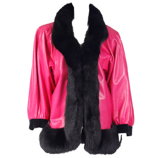 Vintage YSL Haute Couture Pink Leather Coat with Black Fur Coat