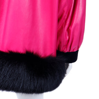 1987 Yves Saint Laurent Haute Couture Pink Leather Coat with Black Fur Trim
