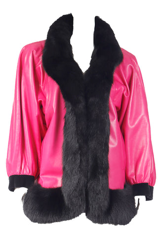 Yves Saint Laurent Haute Couture Pink Leather Jacket with Fur Trim