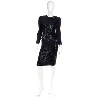 1980s YSL Black Sequin Skirt Suit