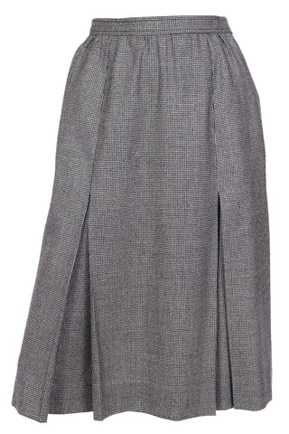 1980s Yves Saint Laurent Houndstooth Check Black & White Wool Skirt