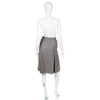 1980s Yves Saint Laurent Houndstooth Check Black & White Wool Skirt Made in France