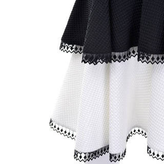 Victor Costa Black and White Layered Skirt Waffle Knit Dress