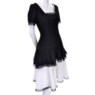 Vintage Victor Costa Black and White Dress with Lace Trim