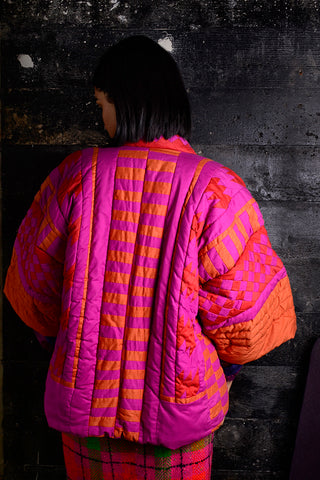 1970's Patchwork Quilted Pink & Orange Puff Jacket