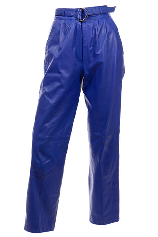 1980s Blue Leather High Waisted Pants