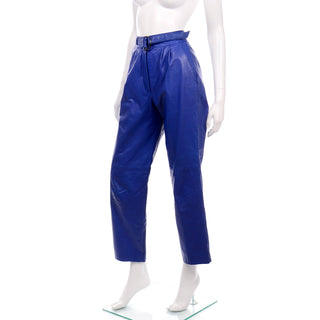 1980s Blue Leather High Waisted Pants
