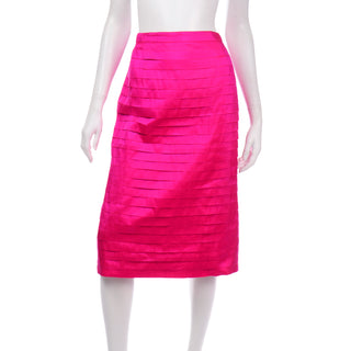 Pink Vintage Thai Silk Custom 2pc Skirt & Blouse Dress w Statement Sleeves & Pleats