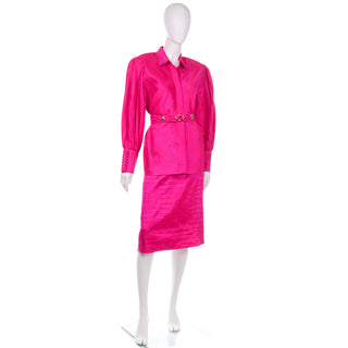 1980s Pink Vintage Thai Silk Custom 2pc Dress w Statement Sleeves & Pleats