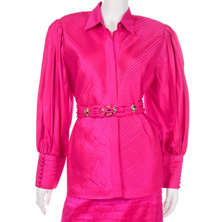 Vintage 1980's Pink Thai Silk Custom 2pc Dress w Statement Sleeves & Pleats