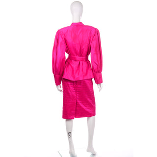Pink Vintage Thai Silk Custom 2pc Dress w Statement Sleeves & Pleats