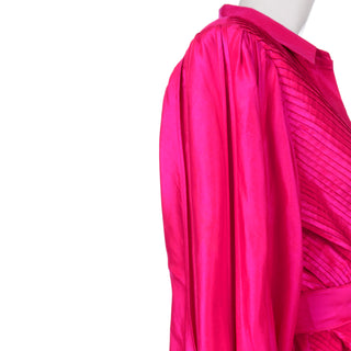 Pink Vintage Thai Silk 1980s Custom 2pc Dress w Statement Sleeves & Pleats