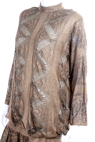 Vintage Damianou Gold Bronze Dress With Handkerchief Hem 80s