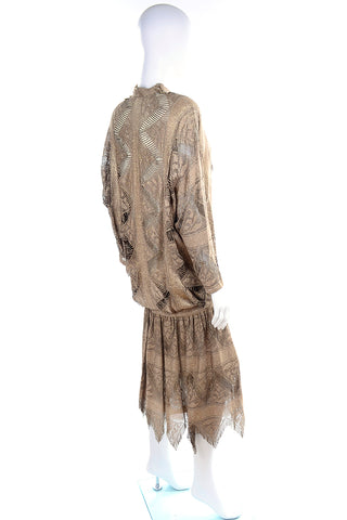 80s Vintage Damianou Gold Bronze Dress With Handkerchief Hem