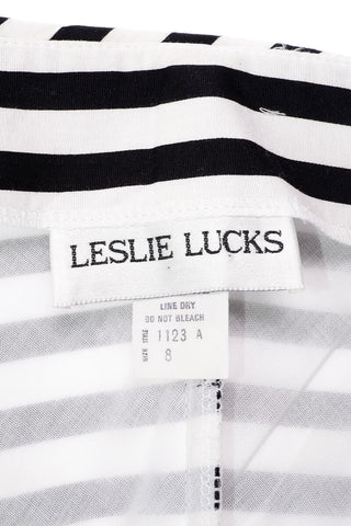 1980s Leslie Lucks Strapless Black & White Striped Peplum Dress