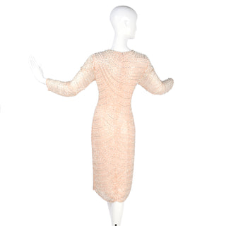 1980's vintage pale pink silk beaded sequined dress
