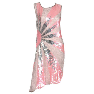New With Tags Vintage Pink & Silver Beaded Sequin Flapper Style Evening Dress
