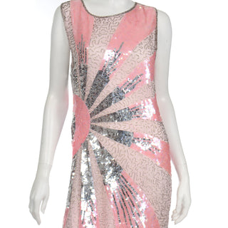 Unworn Deadstock Vintage Pink & Silver Beaded Sequin Flapper Style Evening Dress