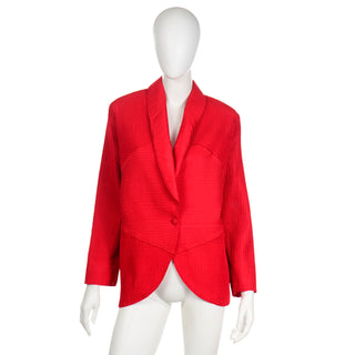 1980s Vintage Avant Garde Blazer Jacket in Cherry Red Textured Silk 