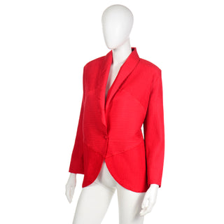 Vintage Avant Garde Blazer Jacket in Cherry Red Textured Silk  80s