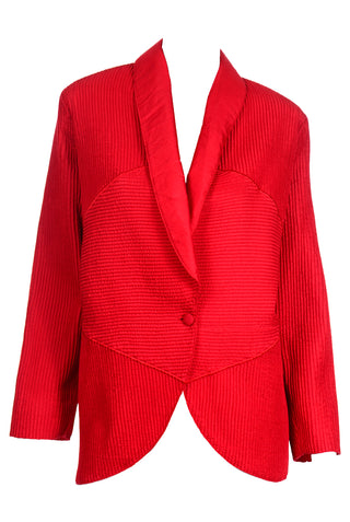 Vintage Avant Garde Blazer Jacket in Cherry Red Textured Silk 
