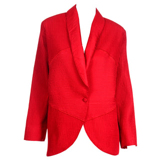 80s Vintage Avant Garde Blazer Jacket in Cherry Red Textured Silk 