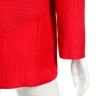 Vintage Avant Garde Blazer Jacket in Cherry Red Textured Silk
