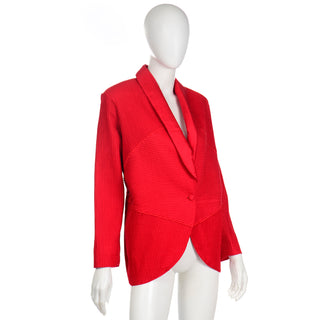 Vintage Avant Garde Blazer Jacket in Cherry Red Textured Silk  unworn