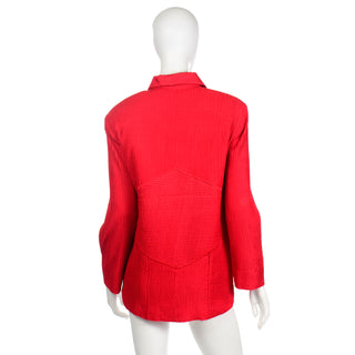 Vintage Avant Garde Blazer Jacket in Cherry Red Textured Silk  very unique