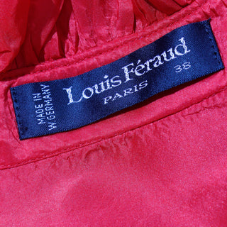 1980s Louis Feraud Paris Red Satin Ruffled Vintage Blouse 38