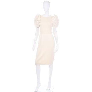 Vintage Cream Knit Dress W Ruffled Sleeves