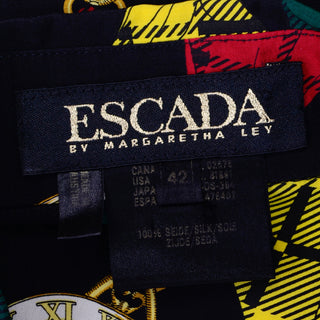 Escada by Margaretha Ley Vintage Silk Watch Print Plaid Blouse