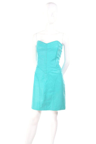 1980's Turquoise Leather Vintage Dress Size Small