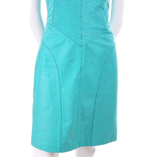 1980s Turquoise Leather Strapless Dress 4/6