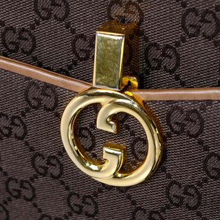 Brown Gucci Monogram 1980's Vintage Gucci Handbag Gold Clasp
