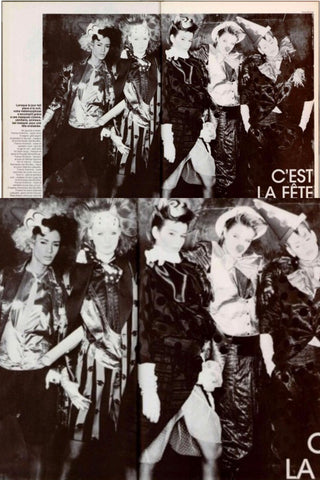 F/W 1982 France Andrevie Black 2 Piece Dress Velvet Polka Dots & Stripes