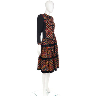 1983 Yves Saint Laurent Plaid Tiered Skirt Blouse & Cardigan 3 piece  Outfit