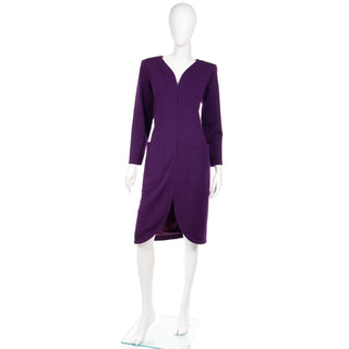 1980s YSL Purple Dress with Large Patch Pockets