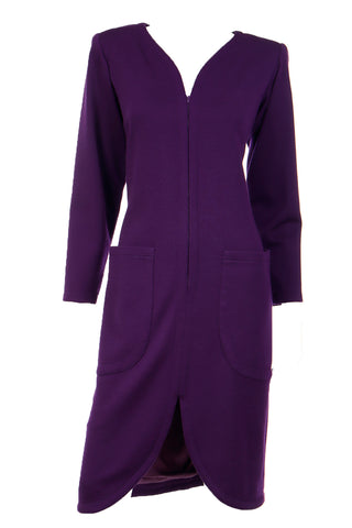 1980s Yves Saint Laurent Purple Dress with Large Patch Pockets