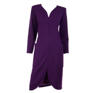 1980s Yves Saint Laurent Purple Wool Dress with Large Patch Pockets